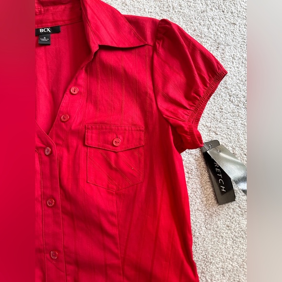 Vintage Red Puff Short Sleeve Button Down Shirt & Grey V-neck Button Down Vest - Picture 9 of 16